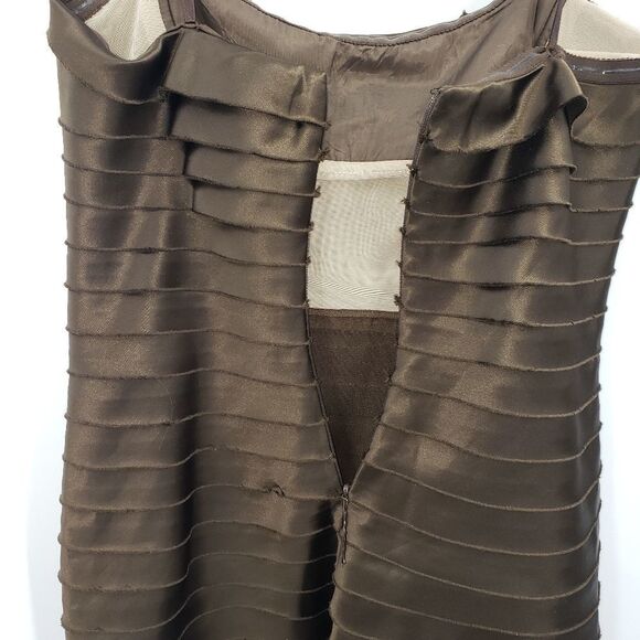 BCBGMAXAZRIA  women's 8 brown satin multi layer spaghetti straps dress - Picture 4 of 9